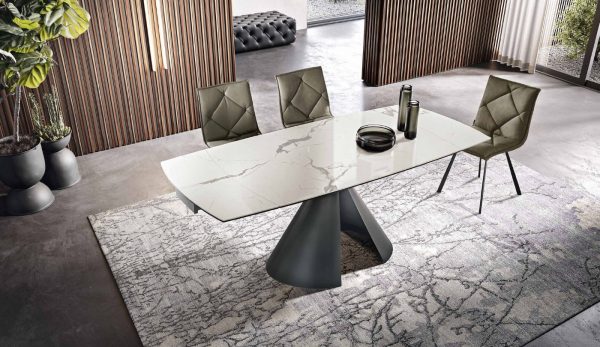 134 - Tavolo allungabile con base in metallo e piano in grès porcellanato effetto marmo - KasArreda - Ostuni