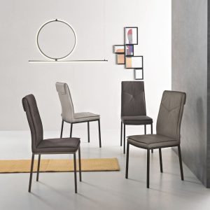 162- Sedia VIVIENNE in ecopelle martellata imbottita, con base inmetallo verniciato