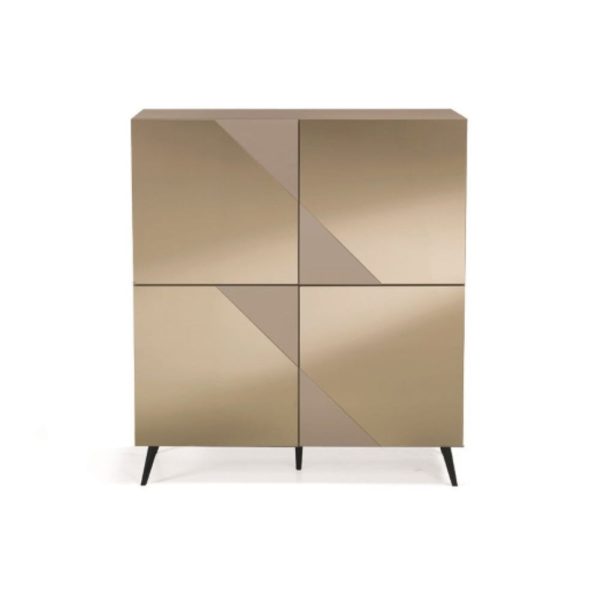 166- Madia Arte a 4 ante in MDF rivestite in vetro specchio con 5 piedini - BRONZO:TORTORA