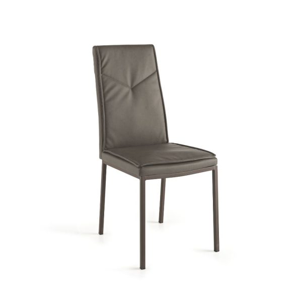 166- Sedia VIVIENNE in ecopelle martellata imbottita, con base inmetallo verniciato - MARRONE