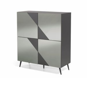 168- Madia Arte a 4 ante in MDF rivestite in vetro specchio con 5 piedini - FUMÈ:ANTRACITE