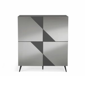 169- Madia Arte a 4 ante in MDF rivestite in vetro specchio con 5 piedini - FUMÈ:ANTRACITE