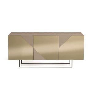 174- Madia Arte a 3 ante in MDF rivestite in vetro specchio con piedini sagomati- BRONZO:TORTORA