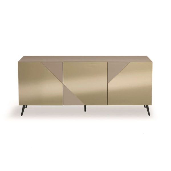 175- Madia Arte a 3 ante in MDF rivestite in vetro specchio con 5 piedini - BRONZO:TORTORA