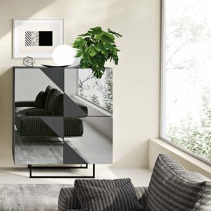 180- Madia Arte a 4 ante in MDF rivestite in vetro specchio con piedin Sagomatii - FUMÈ:ANTRACITE