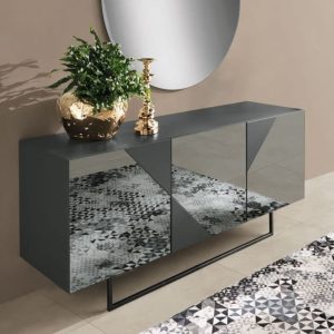 182- Madia Arte a 3 ante in MDF rivestite in vetro specchio con piedini sagomati - FUMÈ:ANTRACITE