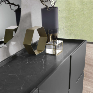 2-Madia credenza 3 ante inserti Marmo Nero con scocca Antracite GIRONA con 2 piedini