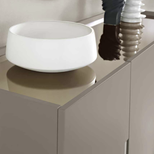 4-Madia credenza 3 ante inserti specchio Bronzo con scocca Tortora GIRONA con piedini sagomati