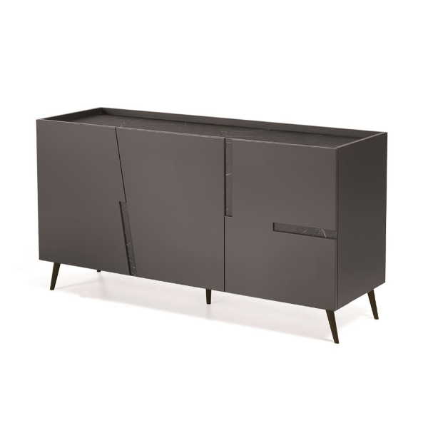 Madia credenza 3 ante inserti Marmo Nero con scocca Antracite GIRONA con 5 piedini