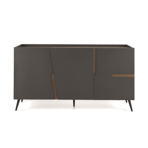 Madia credenza 3 ante inserti teak con scocca Antracite GIRONA con 5 piedini