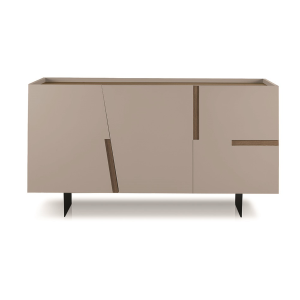 Madia credenza 3 ante inserti teak con scocca Tortora GIRONA con 2 piedini
