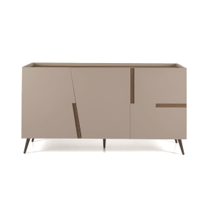 Madia credenza 3 ante inserti teak con scocca Tortora GIRONA con 5 piedini