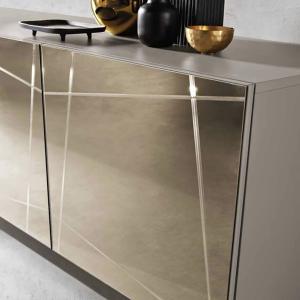 Madia credenza a 3 ante in vetro specchio bronzo scocca tortora e 2 piedini ISIDE -1