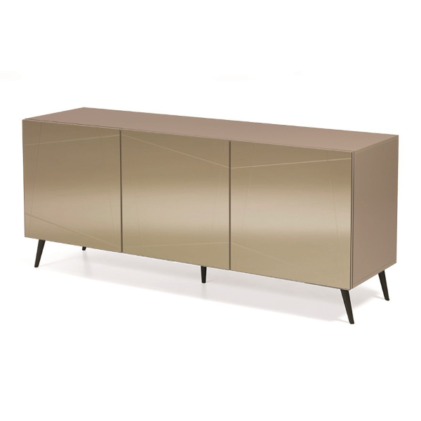 Madia credenza a 3 ante in vetro specchio bronzo scocca tortora e 5 piedini ISIDE