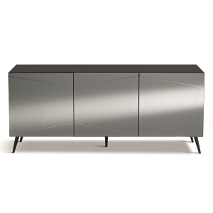 Madia credenza a 3 ante in vetro specchio fumcocca antracite e 5 piedini ISIDE