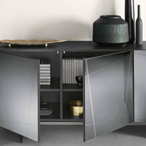 Madia credenza a 3 ante in vetro specchio fumcocca antracite e 5 piedini ISIDE -2