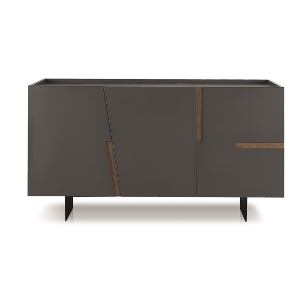 Madia in legno 3 ante 160 cm Antracite e Tek - GIRONA 2 piedini