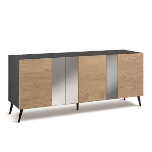 Madia 180 cm in legno Rovere 3 ante con specchio 5 piedini - ROMEO - 1