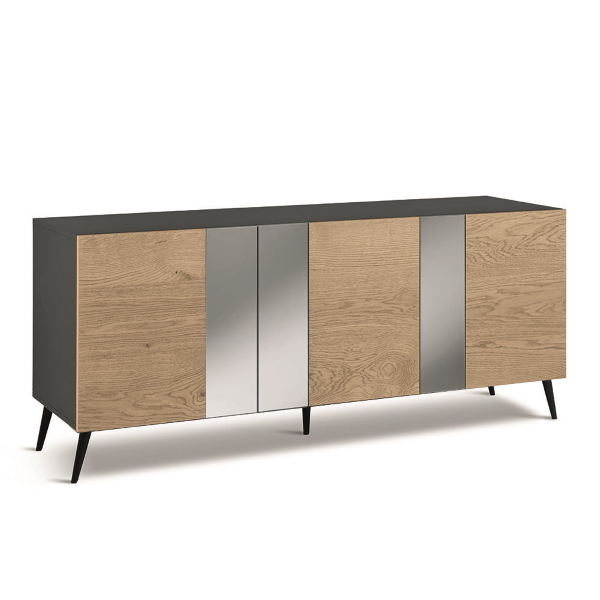 Madia 180 cm in legno Rovere 3 ante con specchio 5 piedini - ROMEO - 1