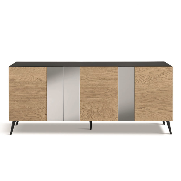 Madia 180 cm in legno Rovere 3 ante con specchio 5 piedini - ROMEO