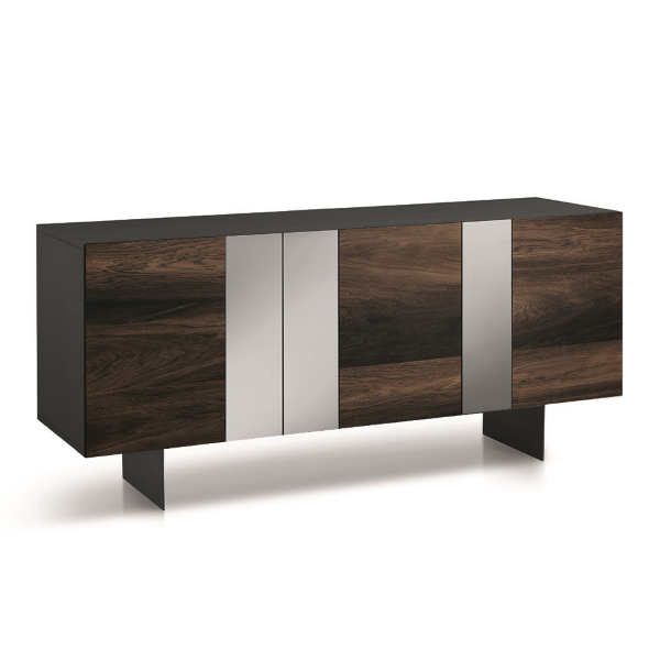 Madia ROMEO a 3 ante in Rovere Termico con inserti specchio e 2 piedini - 1