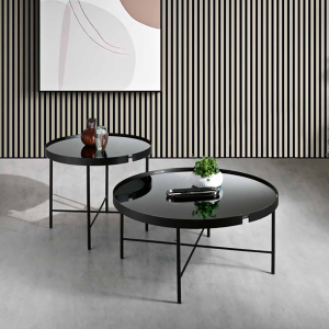 Tavolino tondo in metallo con vetro Fumè CHRIS 60 - 1