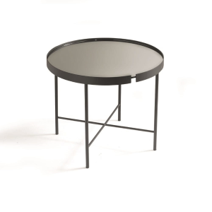 Tavolino tondo in metallo con vetro Fumè CHRIS 60